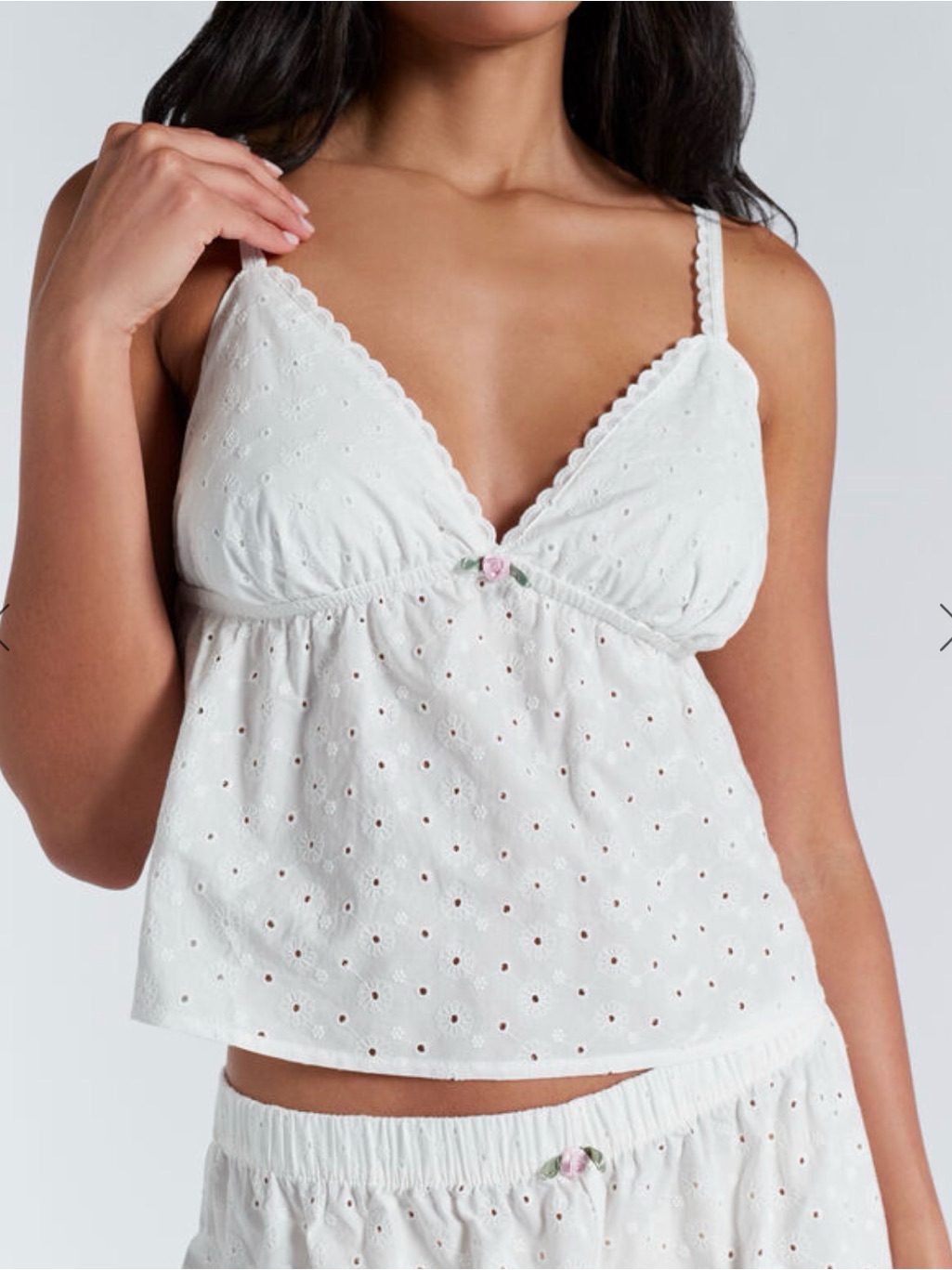 Boux Avenue Broderie Cotton Pyjama Top - White